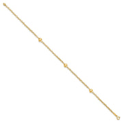 14k Polished Puffed Heart 3-Station Anklet