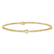 14k Polished Puffed Heart 3-Station Anklet