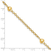 14k Polished Puffed Heart 3-Station Anklet