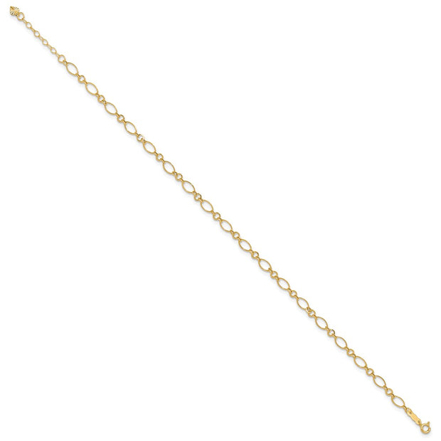 14k Fancy Figaro Link Anklet Plus Heart Dangle Extender