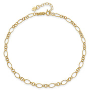 14k Fancy Figaro Link Anklet Plus Heart Dangle Extender
