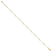 14k Textured Oval Shapes Anklet Plus Heart Dangle Extender