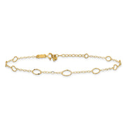 14k Textured Oval Shapes Anklet Plus Heart Dangle Extender