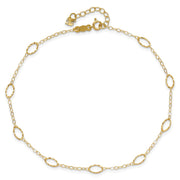 14k Textured Oval Shapes Anklet Plus Heart Dangle Extender