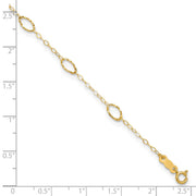 14k Textured Oval Shapes Anklet Plus Heart Dangle Extender