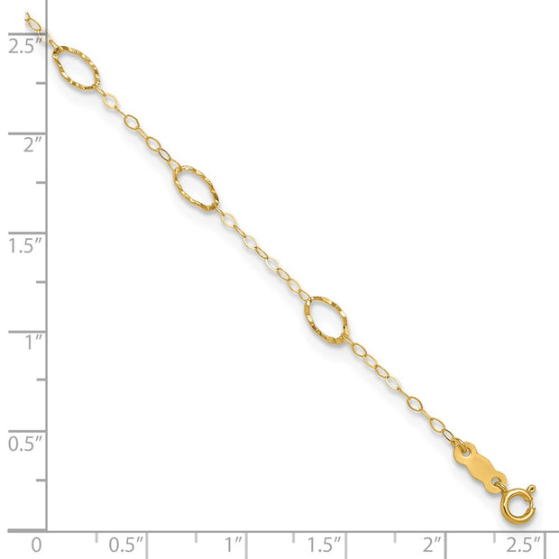 14k Textured Oval Shapes Anklet Plus Heart Dangle Extender