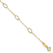 14k Textured Oval Shapes Anklet Plus Heart Dangle Extender