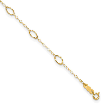 14k Textured Oval Shapes Anklet Plus Heart Dangle Extender