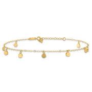 14k Textured and Polished Hollow Dangle Circles Anklet Plus Heart Dangle Extender