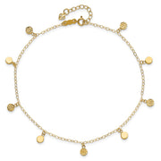 14k Textured and Polished Hollow Dangle Circles Anklet Plus Heart Dangle Extender