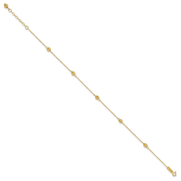14k Diamond-cut Beads 5-Station Anklet Plus Bead Dangle Extender