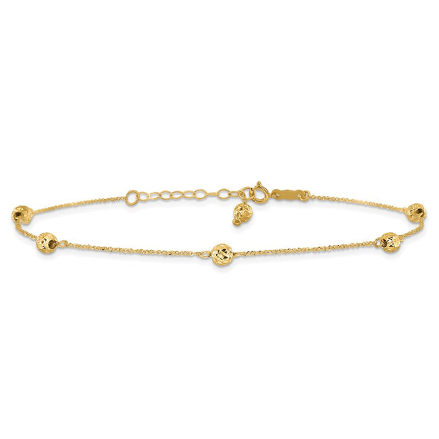 14k Diamond-cut Beads 5-Station Anklet Plus Bead Dangle Extender