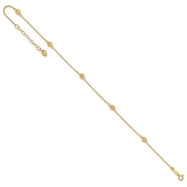 14k Diamond-cut Beads 5-Station Anklet Plus Bead Dangle Extender