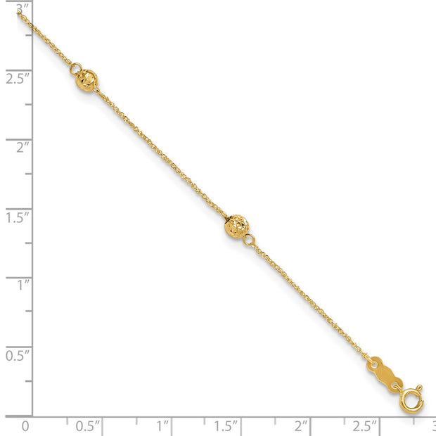14k Diamond-cut Beads 5-Station Anklet Plus Bead Dangle Extender