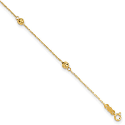 14k Diamond-cut Beads 5-Station Anklet Plus Bead Dangle Extender