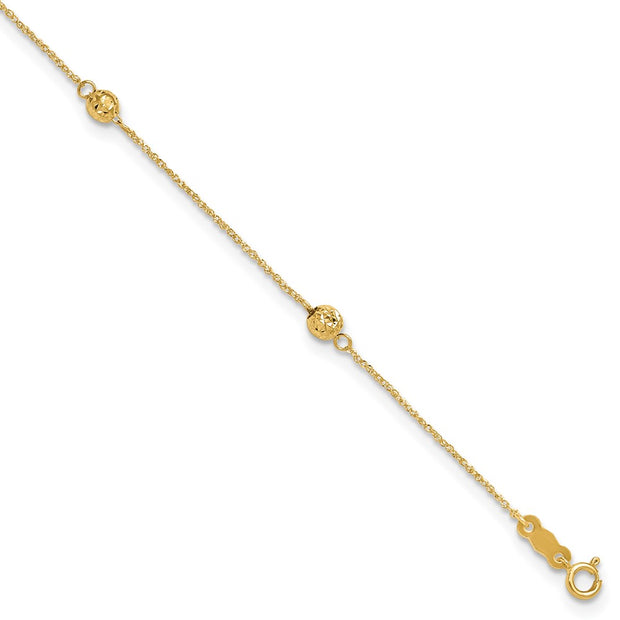 14k Diamond-cut Beads 5-Station Anklet Plus Bead Dangle Extender