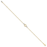 14k Two-tone Circle and Diamond-cut Beads Anklet Plus Bead Dangle Extender