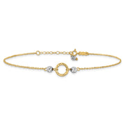 14k Two-tone Circle and Diamond-cut Beads Anklet Plus Bead Dangle Extender