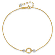 14k Two-tone Circle and Diamond-cut Beads Anklet Plus Bead Dangle Extender