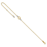14k Two-tone Circle and Diamond-cut Beads Anklet Plus Bead Dangle Extender
