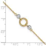 14k Two-tone Circle and Diamond-cut Beads Anklet Plus Bead Dangle Extender