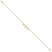 14k 3 Heart Dangles Anklet Plus Extender