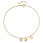 14k 3 Heart Dangles Anklet Plus Extender