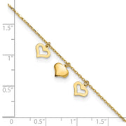 14k 3 Heart Dangles Anklet Plus Extender