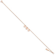 14k Rose Gold 3 Heart Dangles Anklet Plus Extender