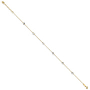 14K Two-tone Oval Cable Chain and Wavy Circles 6-Station Anklet Plus Heart Dangle Extender
