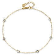 14K Two-tone Oval Cable Chain and Wavy Circles 6-Station Anklet Plus Heart Dangle Extender