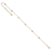 14K Two-tone Oval Cable Chain and Wavy Circles 6-Station Anklet Plus Heart Dangle Extender