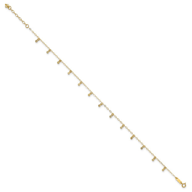 14K Oval Cable Chain with Diamond Cut Dots Anklet Plus Heart Dangle Extender