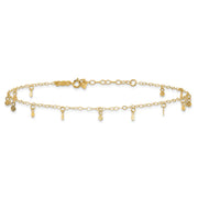 14K Oval Cable Chain with Diamond Cut Dots Anklet Plus Heart Dangle Extender