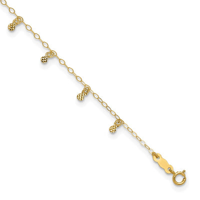 14K Oval Cable Chain with Diamond Cut Dots Anklet Plus Heart Dangle Extender