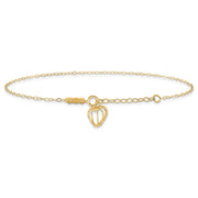 14K Oval Link Chain with Diamond-cut Heart Cage Dangle Anklet Plus Extender