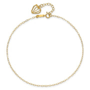 14K Oval Link Chain with Diamond-cut Heart Cage Dangle Anklet Plus Extender