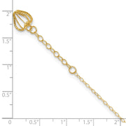 14K Oval Link Chain with Diamond-cut Heart Cage Dangle Anklet Plus Extender