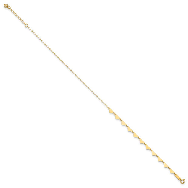 14K Hearts and Oval Links Anklet Plus Heart Dangle Extender