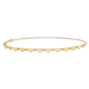 14K Hearts and Oval Links Anklet Plus Heart Dangle Extender