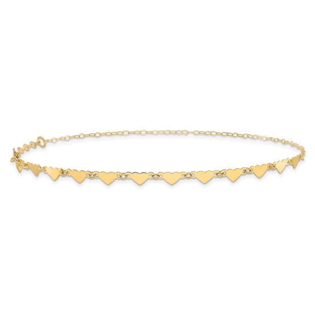 14K Hearts and Oval Links Anklet Plus Heart Dangle Extender