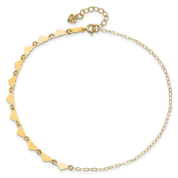 14K Hearts and Oval Links Anklet Plus Heart Dangle Extender
