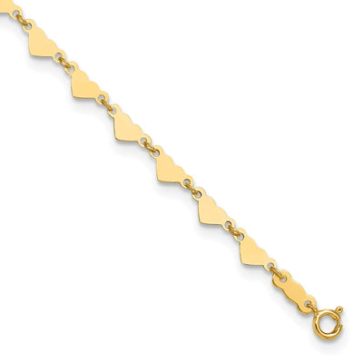 14K Hearts and Oval Links Anklet Plus Heart Dangle Extender