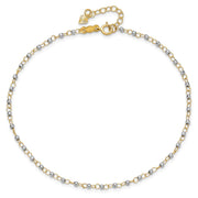 14K Two-tone Circle Chain with Mirror Beads Anklet Plus Heart Dangle Extender