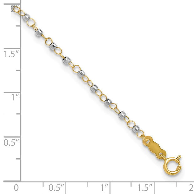 14K Two-tone Circle Chain with Mirror Beads Anklet Plus Heart Dangle Extender