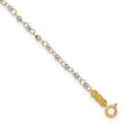 14K Two-tone Circle Chain with Mirror Beads Anklet Plus Heart Dangle Extender