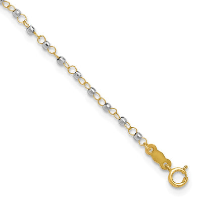 14K Two-tone Circle Chain with Mirror Beads Anklet Plus Heart Dangle Extender