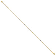 14K Two-tone Ropa Chain with Mirror Beads 7-Station Anklet Plus Heart Dangle Extender
