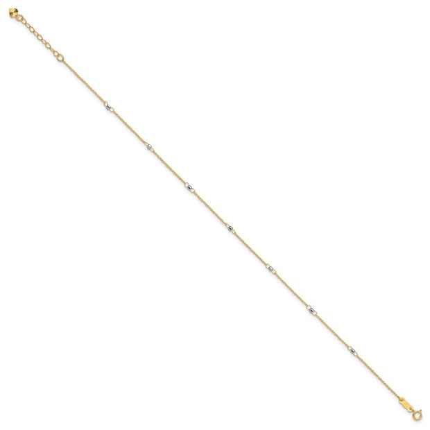 14K Two-tone Ropa Chain with Mirror Beads 7-Station Anklet Plus Heart Dangle Extender