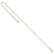 14K Two-tone Ropa Chain with Mirror Beads 7-Station Anklet Plus Heart Dangle Extender